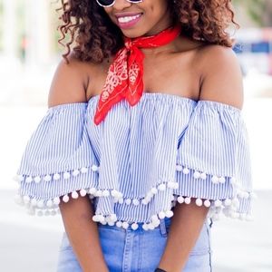 Forever 21 Off shoulder pom pom top